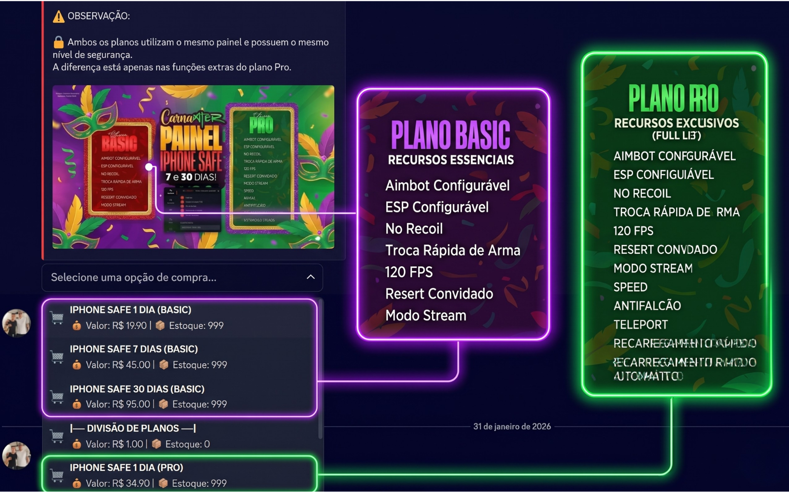 Painel de compras do Rage Store